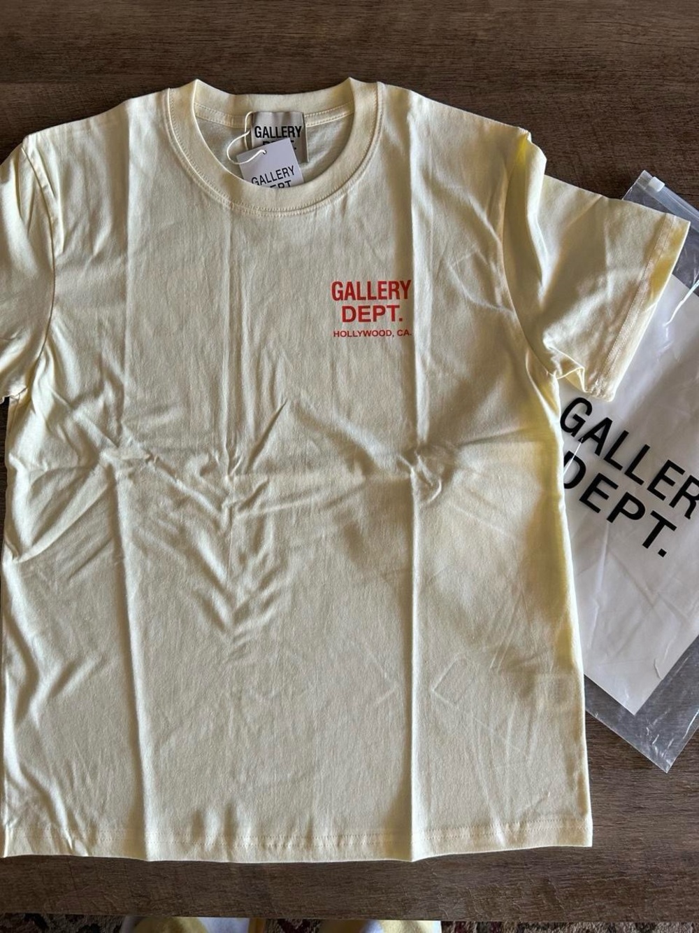 Gallery Dept. Pale Yellow T-Shirt with Red Logo